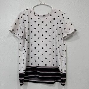 LOFT Outlet White Black Floral Border Short Sleeve‎ Top Blouse Women's S
